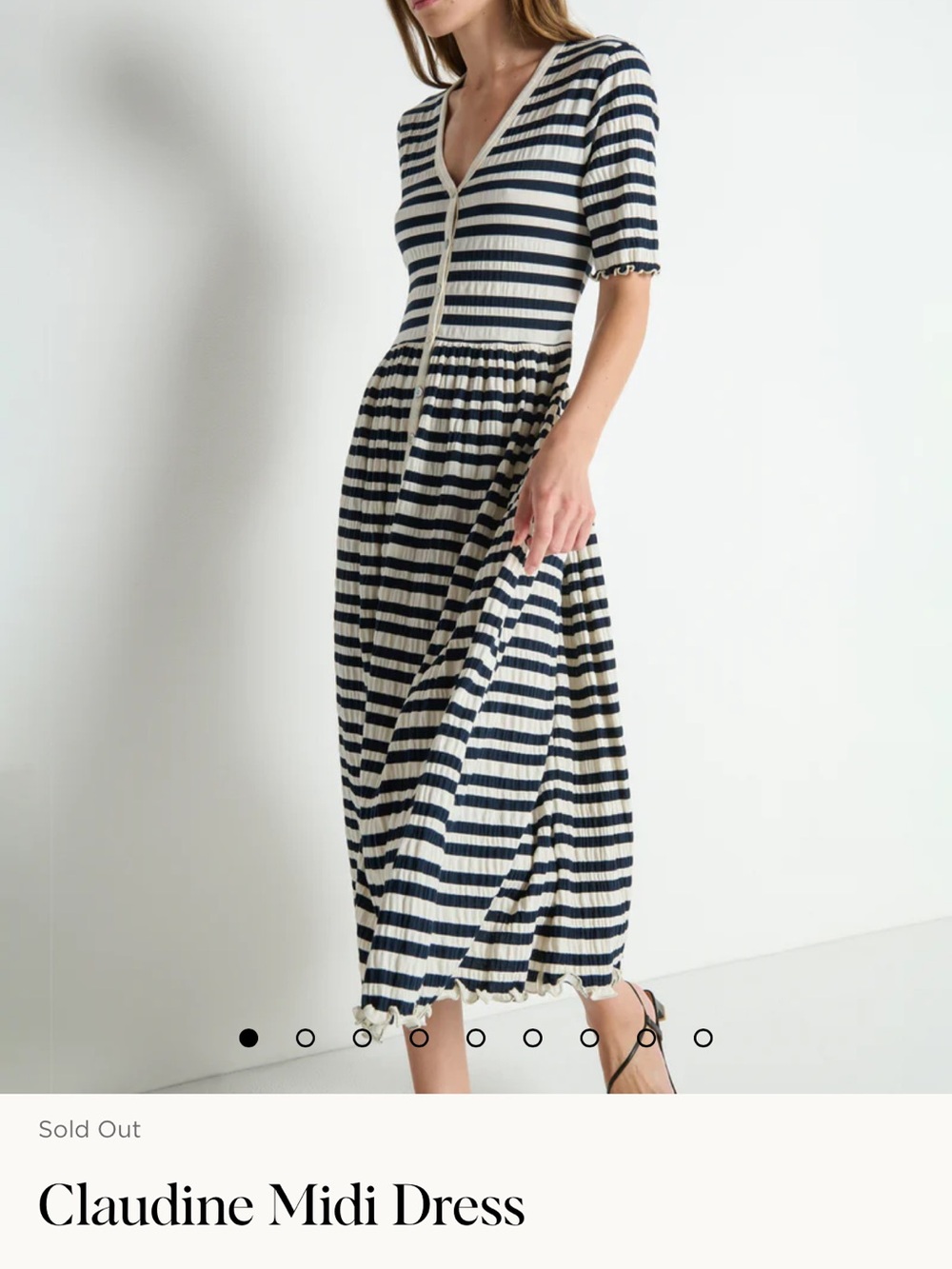 Nation Striped V-Neck Button-Front Midi Dress in Navy and Cream - Picture 4 of 6